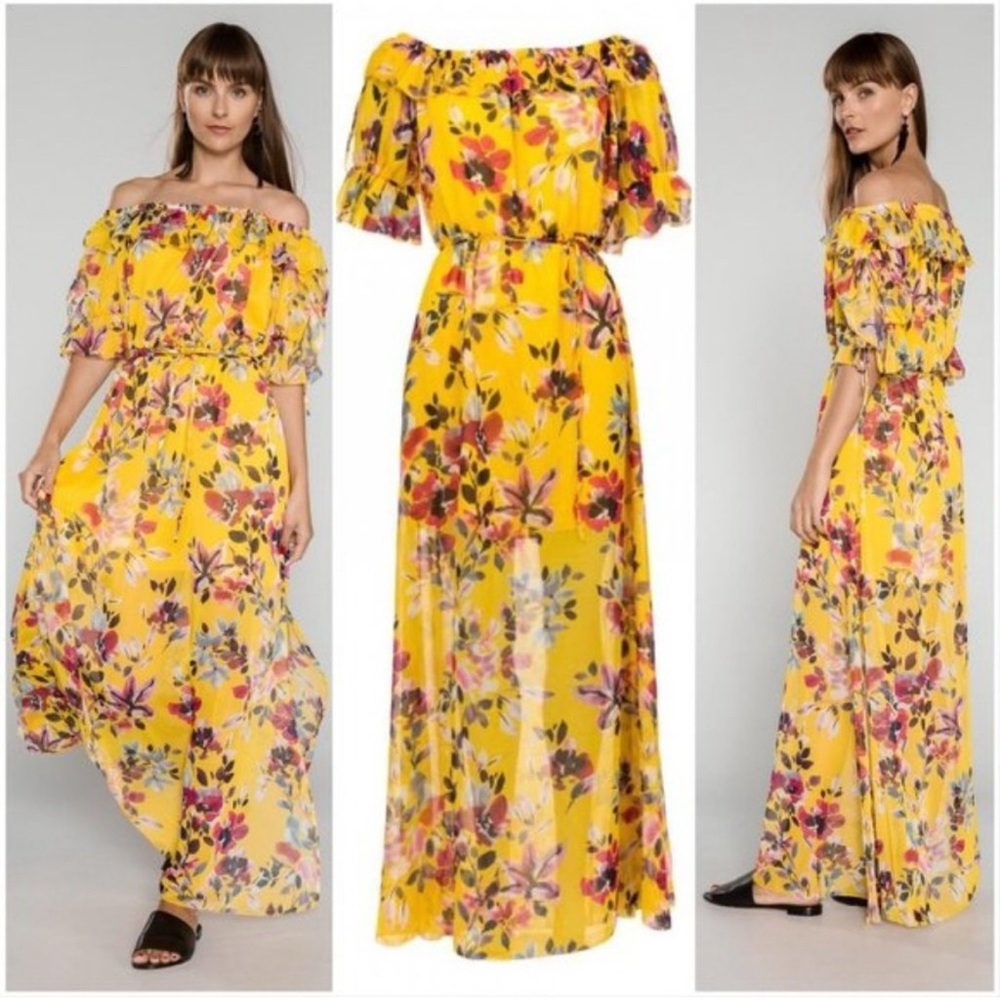 French Connection Linosa Yellow Off-the-Shoulder Maxi Dress